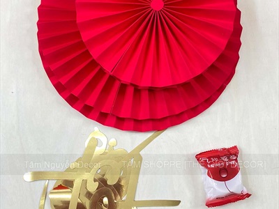 Set 06 quạt giấy Đỏ nhung xịn dán chữ Decor Tết Bính Ngọ 2026 [Nhiều kiểu - Cao cấp] QUAT-07
